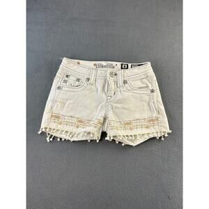 Miss Me Jean Shorts White Embroidered Tassel Hem Low Rise Pocket Flaps‎ size 8